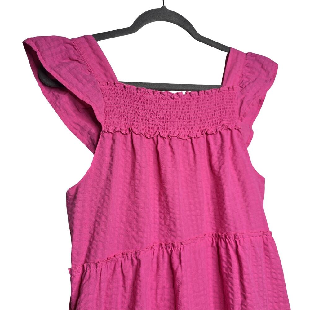 Old Navy Pink Smocked Midi Dress M Tiered Ruffle Strap Cottagecore Sundress - Picture 4 of 12